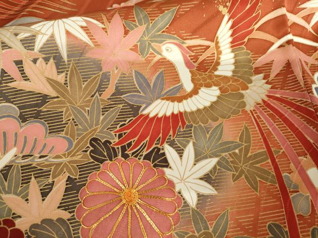 平和屋着物●豪華振袖　駒刺繍　鳳凰花鳥文　暈し染め　金彩　正絹　逸品　AABM5476cs