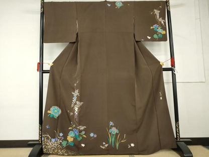 平和屋着物●吉澤友禅　吉田蓑助　訪問着　枝花文　金彩　正絹　逸品　AABM5477cs