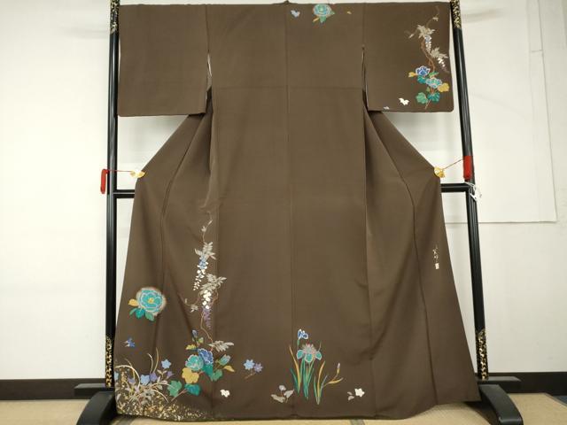 平和屋着物●吉澤友禅　吉田蓑助　訪問着　枝花文　金彩　正絹　逸品　AABM5477cs