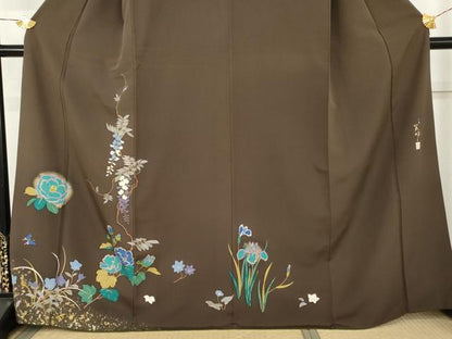平和屋着物●吉澤友禅　吉田蓑助　訪問着　枝花文　金彩　正絹　逸品　AABM5477cs