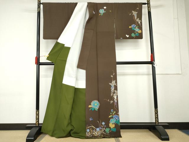 平和屋着物●吉澤友禅　吉田蓑助　訪問着　枝花文　金彩　正絹　逸品　AABM5477cs