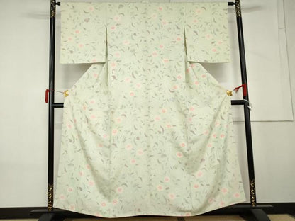 平和屋着物●上質な小紋　地紋起こし　枝花文　正絹　逸品　AABM5482cs
