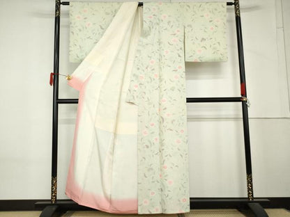 平和屋着物●上質な小紋　地紋起こし　枝花文　正絹　逸品　AABM5482cs
