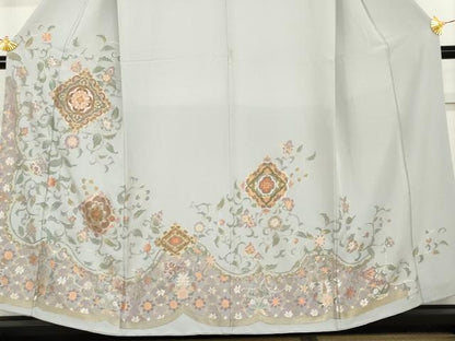 平和屋着物●訪問着　総刺繍　更紗花文　金糸　正絹　逸品　AABM5484cs
