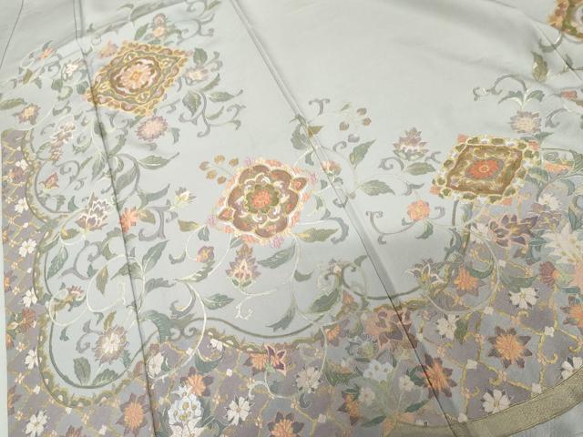 平和屋着物●訪問着　総刺繍　更紗花文　金糸　正絹　逸品　AABM5484cs