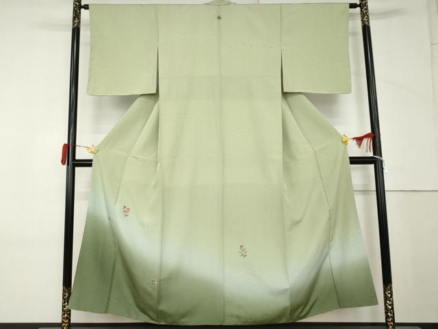 平和屋着物●訪問着　総刺繍　枝花文　暈し染め　金糸　正絹　逸品　AABM5490cs