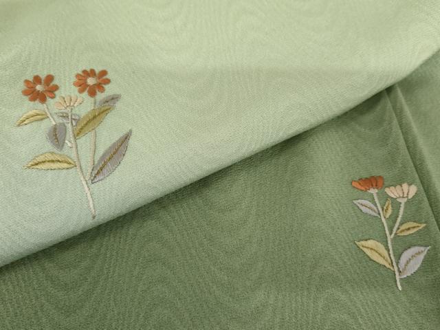 平和屋着物●訪問着　総刺繍　枝花文　暈し染め　金糸　正絹　逸品　AABM5490cs