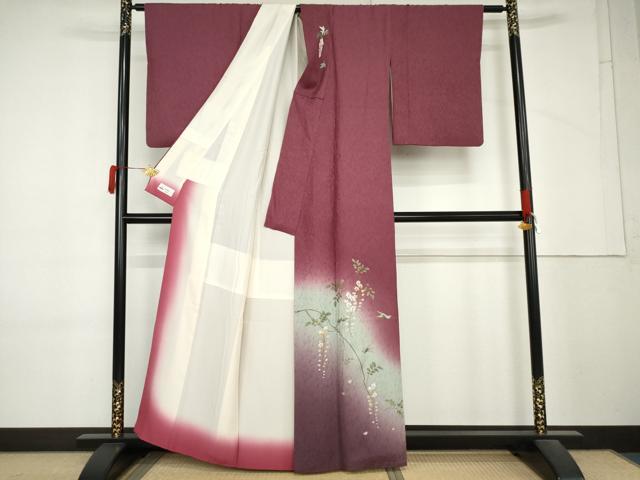 平和屋着物●訪問着　刺繍　花蝶文　暈し染め　金彩　金銀糸　やまと誂製　正絹　逸品　AABM5493cs