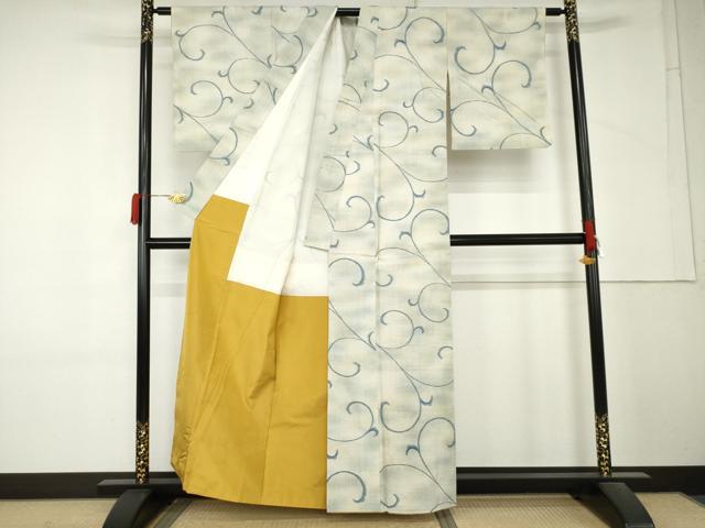 平和屋着物●小千谷紬　唐草文　証紙付き　正絹　逸品　AABM5495cs
