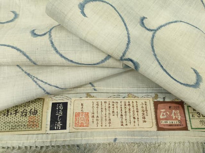 平和屋着物●小千谷紬　唐草文　証紙付き　正絹　逸品　AABM5495cs