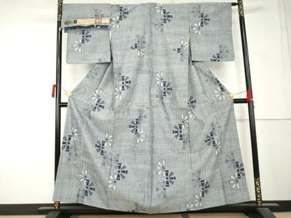 平和屋着物●小千谷紬　風車　証紙付き　正絹　逸品　AABM5496cs