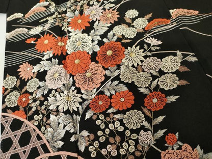 平和屋着物●中国三大刺繍　相良刺繍　総刺繍　黒留袖　籬枝花文　金糸　正絹　逸品　AABM5501cs