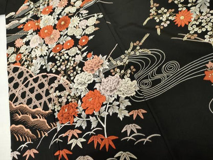 平和屋着物●中国三大刺繍　相良刺繍　総刺繍　黒留袖　籬枝花文　金糸　正絹　逸品　AABM5501cs