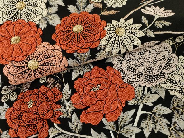 平和屋着物●中国三大刺繍　相良刺繍　総刺繍　黒留袖　籬枝花文　金糸　正絹　逸品　AABM5501cs
