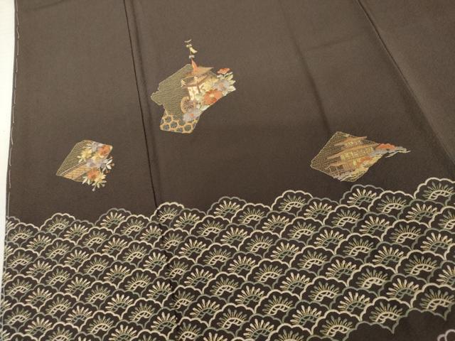 平和屋着物●訪問着　総刺繍　京風景文　金糸　やまと誂製　正絹　逸品　未使用　AABM5507cs