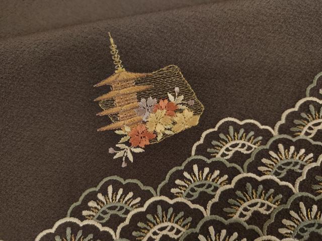 平和屋着物●訪問着　総刺繍　京風景文　金糸　やまと誂製　正絹　逸品　未使用　AABM5507cs