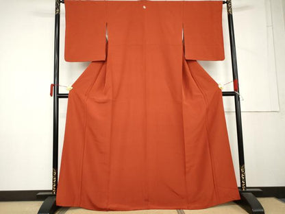平和屋着物●上質な色無地　丹色　正絹　逸品　AABM5511cs