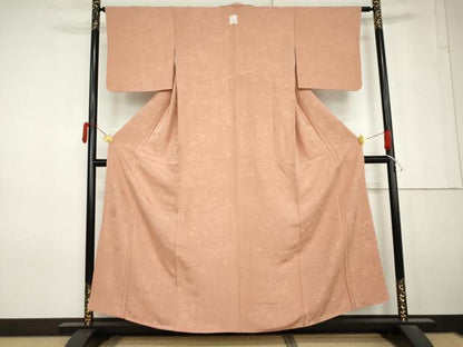 平和屋着物●上質な色無地　竜田川地紋　赤香色　正絹　逸品　未使用　AABM5512cs