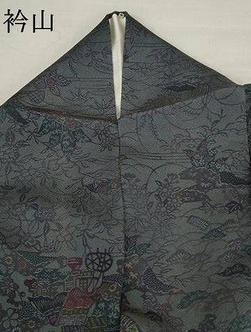 平和屋着物●上質な小紋　型染め　風景文　鬼しぼ縮緬　三越扱い　正絹　逸品　AABM5522cs