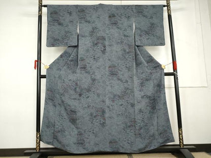 平和屋着物●上質な小紋　型染め　風景文　鬼しぼ縮緬　三越扱い　正絹　逸品　AABM5522cs