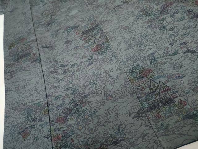 平和屋着物●上質な小紋　型染め　風景文　鬼しぼ縮緬　三越扱い　正絹　逸品　AABM5522cs