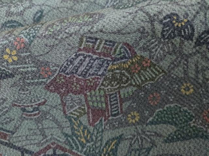 平和屋着物●上質な小紋　型染め　風景文　鬼しぼ縮緬　三越扱い　正絹　逸品　AABM5522cs