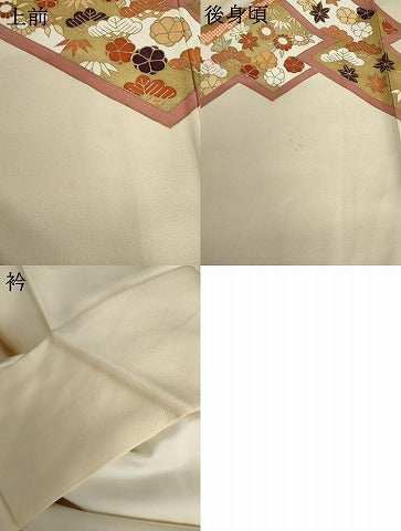 平和屋着物●訪問着　駒刺繍　松竹梅文　金彩　正絹　逸品　AABM5523cs