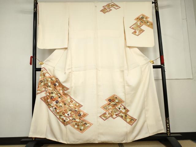 平和屋着物●訪問着　駒刺繍　松竹梅文　金彩　正絹　逸品　AABM5523cs