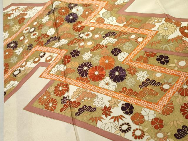 平和屋着物●訪問着　駒刺繍　松竹梅文　金彩　正絹　逸品　AABM5523cs