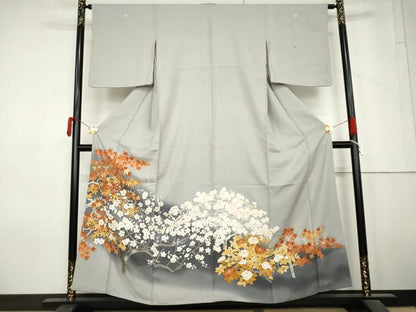 平和屋着物●豪華色留袖　駒刺繍　枝花文　暈し染め　正絹　逸品　AABM5526cs