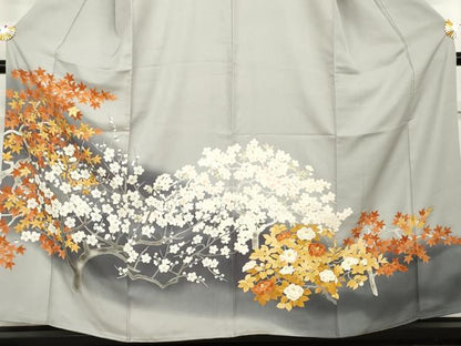平和屋着物●豪華色留袖　駒刺繍　枝花文　暈し染め　正絹　逸品　AABM5526cs