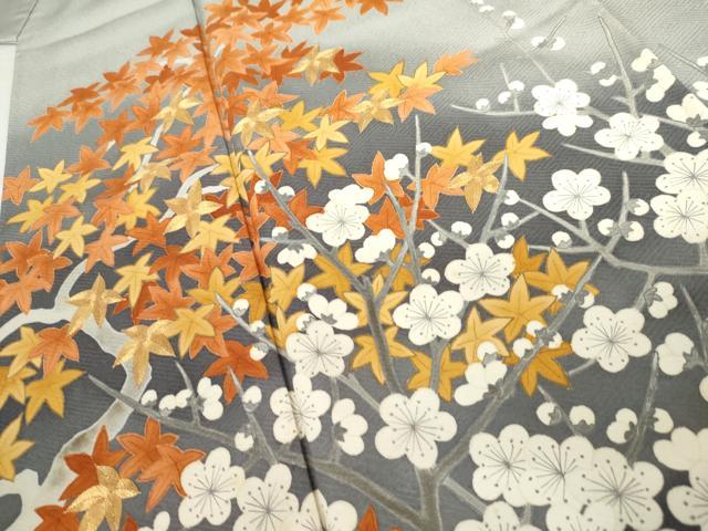 平和屋着物●豪華色留袖　駒刺繍　枝花文　暈し染め　正絹　逸品　AABM5526cs