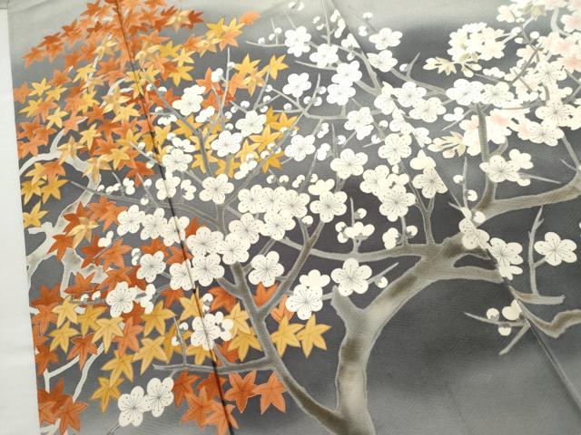 平和屋着物●豪華色留袖　駒刺繍　枝花文　暈し染め　正絹　逸品　AABM5526cs