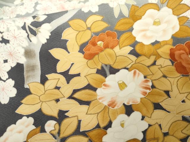 平和屋着物●豪華色留袖　駒刺繍　枝花文　暈し染め　正絹　逸品　AABM5526cs