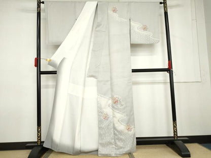 平和屋着物●中国三大刺繍　汕頭刺繍　スワトウ刺繍　訪問着　絞り　雪輪花文　金糸　正絹　逸品　AABM5531cs
