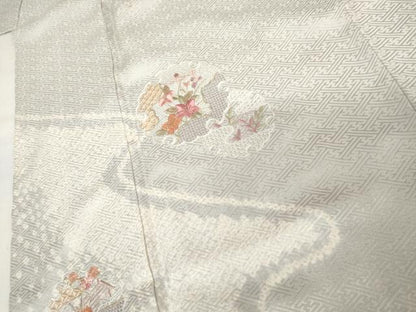 平和屋着物●中国三大刺繍　汕頭刺繍　スワトウ刺繍　訪問着　絞り　雪輪花文　金糸　正絹　逸品　AABM5531cs