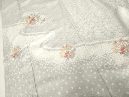 平和屋着物●中国三大刺繍　汕頭刺繍　スワトウ刺繍　訪問着　絞り　雪輪花文　金糸　正絹　逸品　AABM5531cs