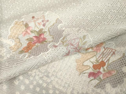 平和屋着物●中国三大刺繍　汕頭刺繍　スワトウ刺繍　訪問着　絞り　雪輪花文　金糸　正絹　逸品　AABM5531cs