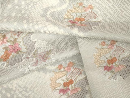 平和屋着物●中国三大刺繍　汕頭刺繍　スワトウ刺繍　訪問着　絞り　雪輪花文　金糸　正絹　逸品　AABM5531cs