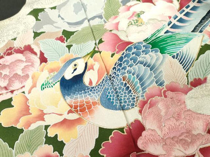 平和屋着物●豪華黒留袖　駒刺繍　雉　吉祥花文　金銀彩　仮絵羽　正絹　逸品　未使用　AABM5544cs