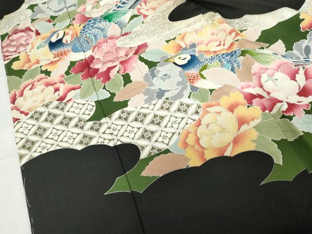 平和屋着物●豪華黒留袖　駒刺繍　雉　吉祥花文　金銀彩　仮絵羽　正絹　逸品　未使用　AABM5544cs