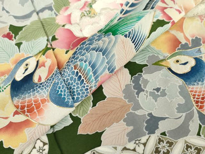 平和屋着物●豪華黒留袖　駒刺繍　雉　吉祥花文　金銀彩　仮絵羽　正絹　逸品　未使用　AABM5544cs