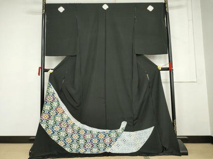 平和屋着物●豪華黒留袖　友禅　蜀江花文　浜ちりめん　仮絵羽　正絹　逸品　未使用　AABM5546cs