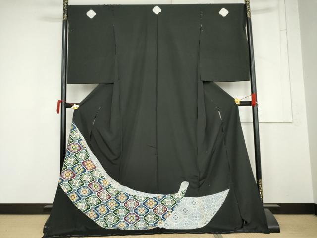 平和屋着物●豪華黒留袖　友禅　蜀江花文　浜ちりめん　仮絵羽　正絹　逸品　未使用　AABM5546cs