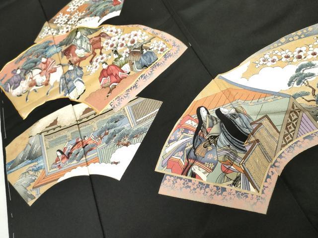 平和屋着物●豪華黒留袖　駒刺繍　地紙人物風景文　金彩　仮絵羽　正絹　逸品　未使用　AABM5547cs