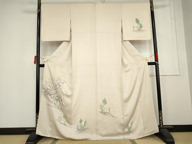 平和屋着物●訪問着　手描き　カラー　枝花文　正絹　逸品　AABM5548cs