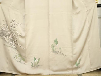 平和屋着物●訪問着　手描き　カラー　枝花文　正絹　逸品　AABM5548cs