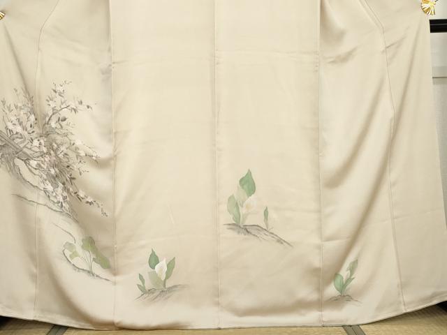 平和屋着物●訪問着　手描き　カラー　枝花文　正絹　逸品　AABM5548cs