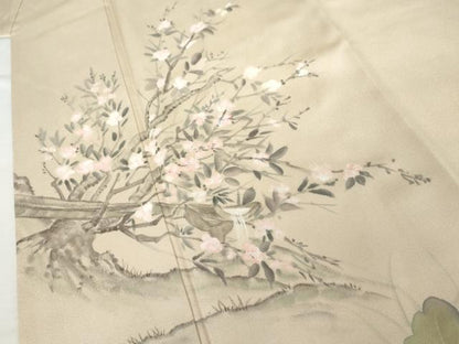 平和屋着物●訪問着　手描き　カラー　枝花文　正絹　逸品　AABM5548cs