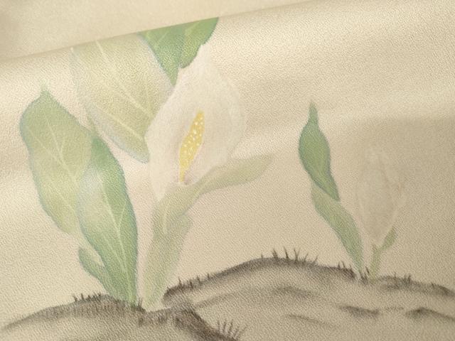 平和屋着物●訪問着　手描き　カラー　枝花文　正絹　逸品　AABM5548cs